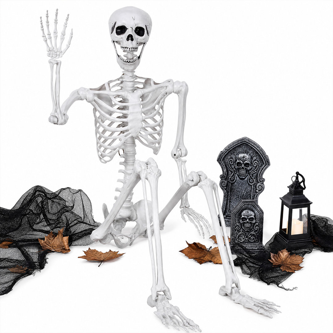 Yezi Halloween Skeleton Life Size 185cm Posable Joints Haunted House Patio White