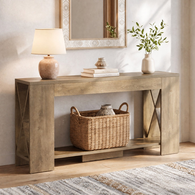 70.87" Wide Console Table with Open Shelving
