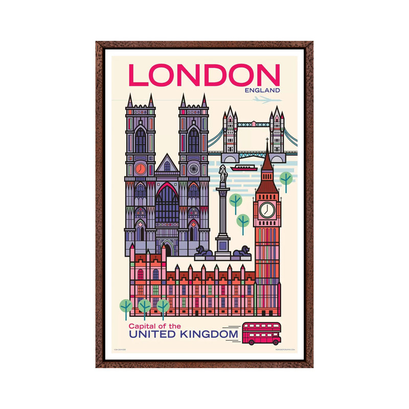London Travel by Jim Zahniser - Print on Canvas, 66.04cm H x 45.72cm W x 3.81cm D, Classic Brown Wood Framed