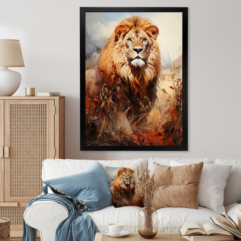 Lion en plein air I sur toile, H 20 po x l 12 po x P 1 po, Cadre photo noir