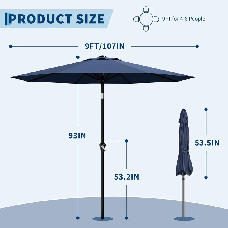 107cm Market Parasol, Navy