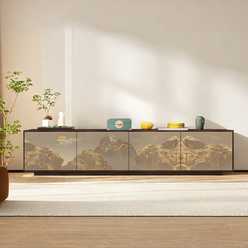 Meuble télé en bois de pin naturel, 86.61", Brun