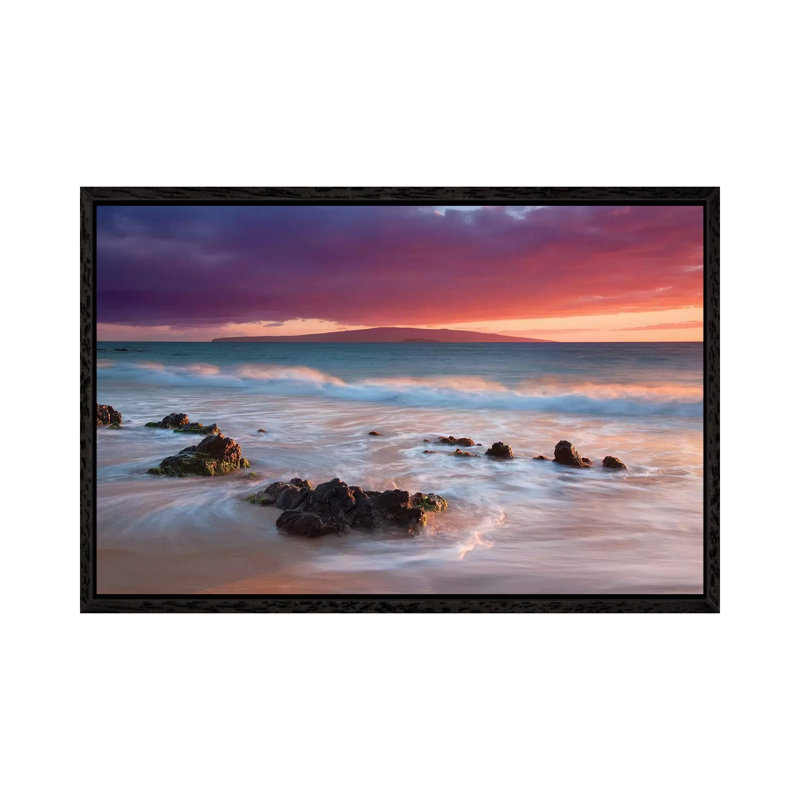 Soft Maui Sunset by Dennis Frates - Print on Canvas, 45.72cm H x 66.04cm W x 3.81cm D, Black Framed