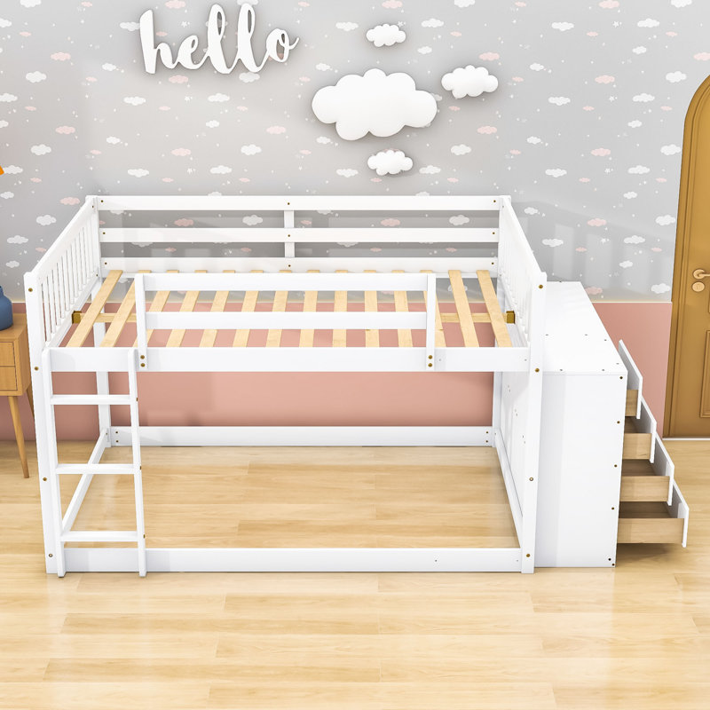 Wood Bunk Bed With Storage Drawers And Shelves, Full Over Full, White