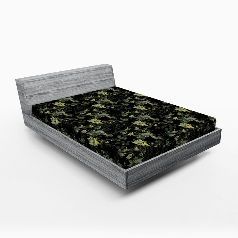 Drap-housse floral Ambesonne, Gris anthracite, gris, vert / floral 2, Drap-housse de taille très grand