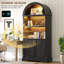 French Vintage Arched Display Cabinet with LED Lighting, Open Shelving and Cupboard Storage-519878917