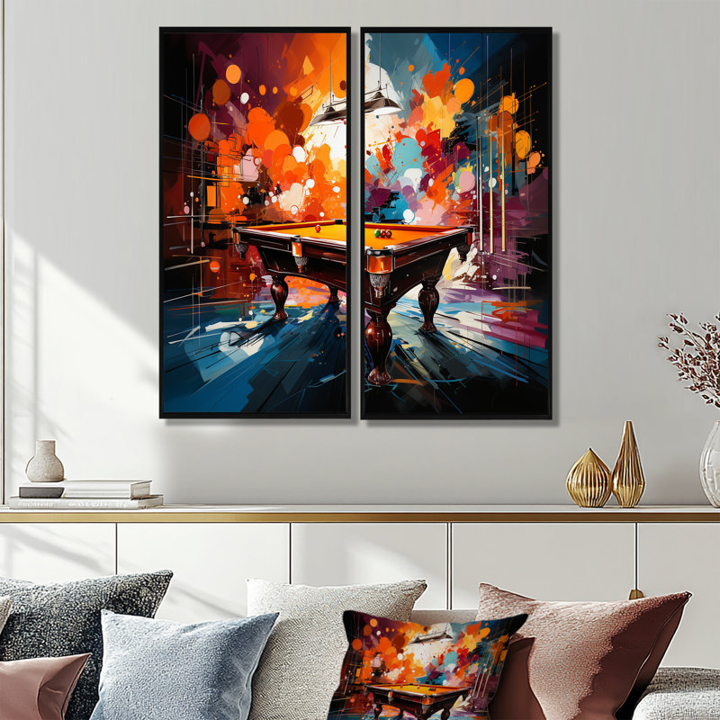 Art mural moderne sur toile Billard, 32" H x 32" W, Impression encadrée flottante, Black