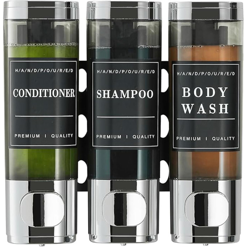 Distributeur de shampooing et revitalisant Distributeur de savon à shampooing Distributeur de shampooing mural à 3 chambres sans perceuse pour douche Distributeur de douche mural pour salle de bain