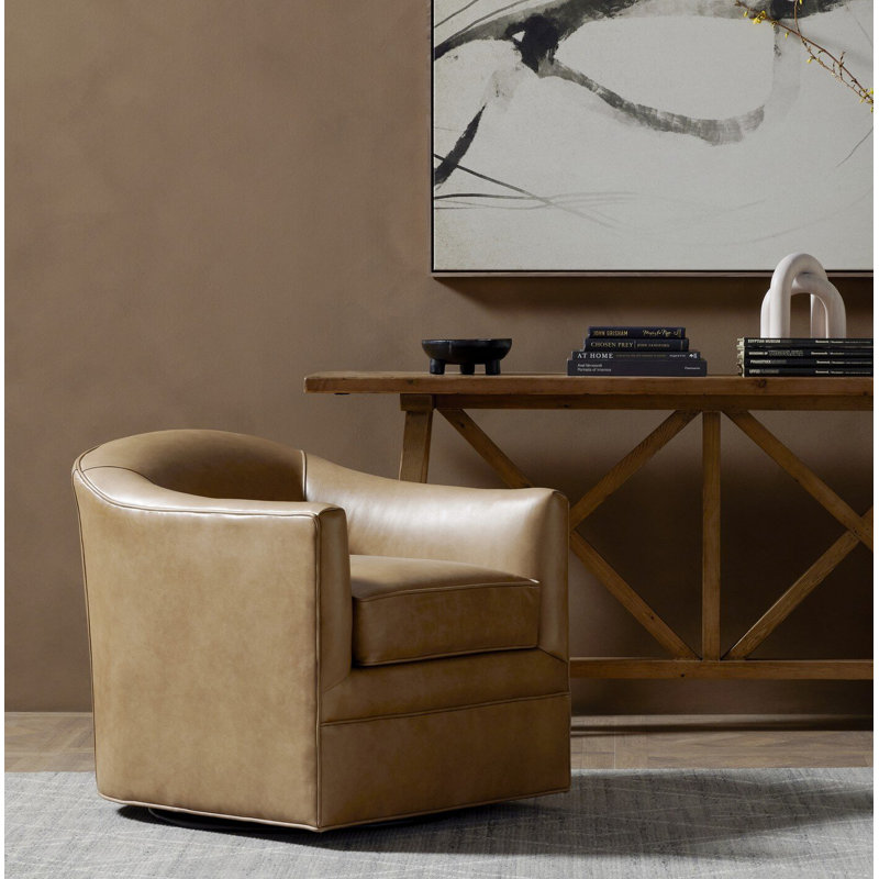Faria Genuine Leather Swivel Armchair, Osorno Taupe Leather