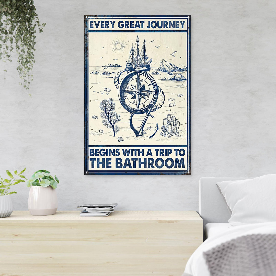 A Boat On Brown Background - Every Great Journey - 1 Piece Rectangle Graphic Art Print On Wrapped Canvas Trinx 