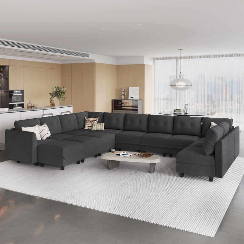Zendajas Upholstered U-Shaped Sectional, Black Polyester Blend