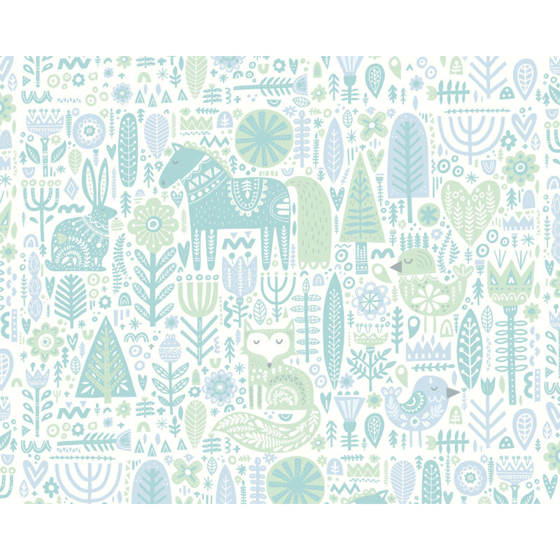 Scandi Forest Animals - Wall Mural, 280cm L x 350cm W , Teal Blue