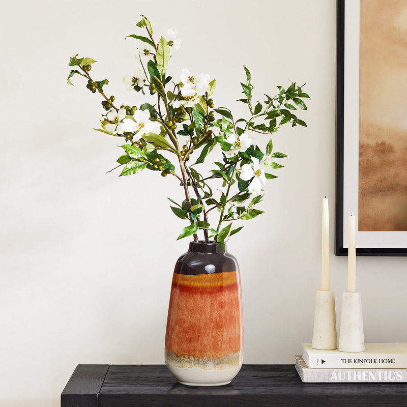 Earth Tones Round Stoneware Vase, 11.89" H x 6.69" W x 4.72" D