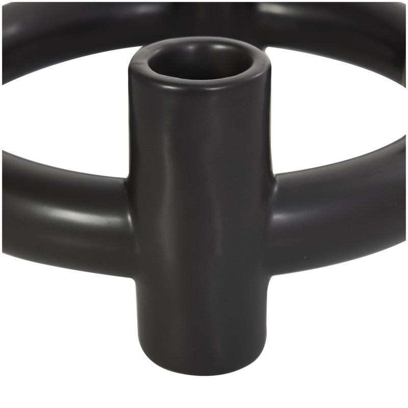 Black and White Ceramic Geometric Circle Candle Holders, Set of 2