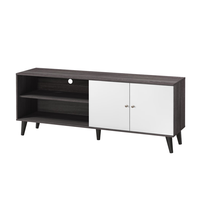 TV Stand For Tvs Up To 63" With 2 Storage Shelves And 1 Cabinet Modern Entertainment Centre, Dark Gray/White