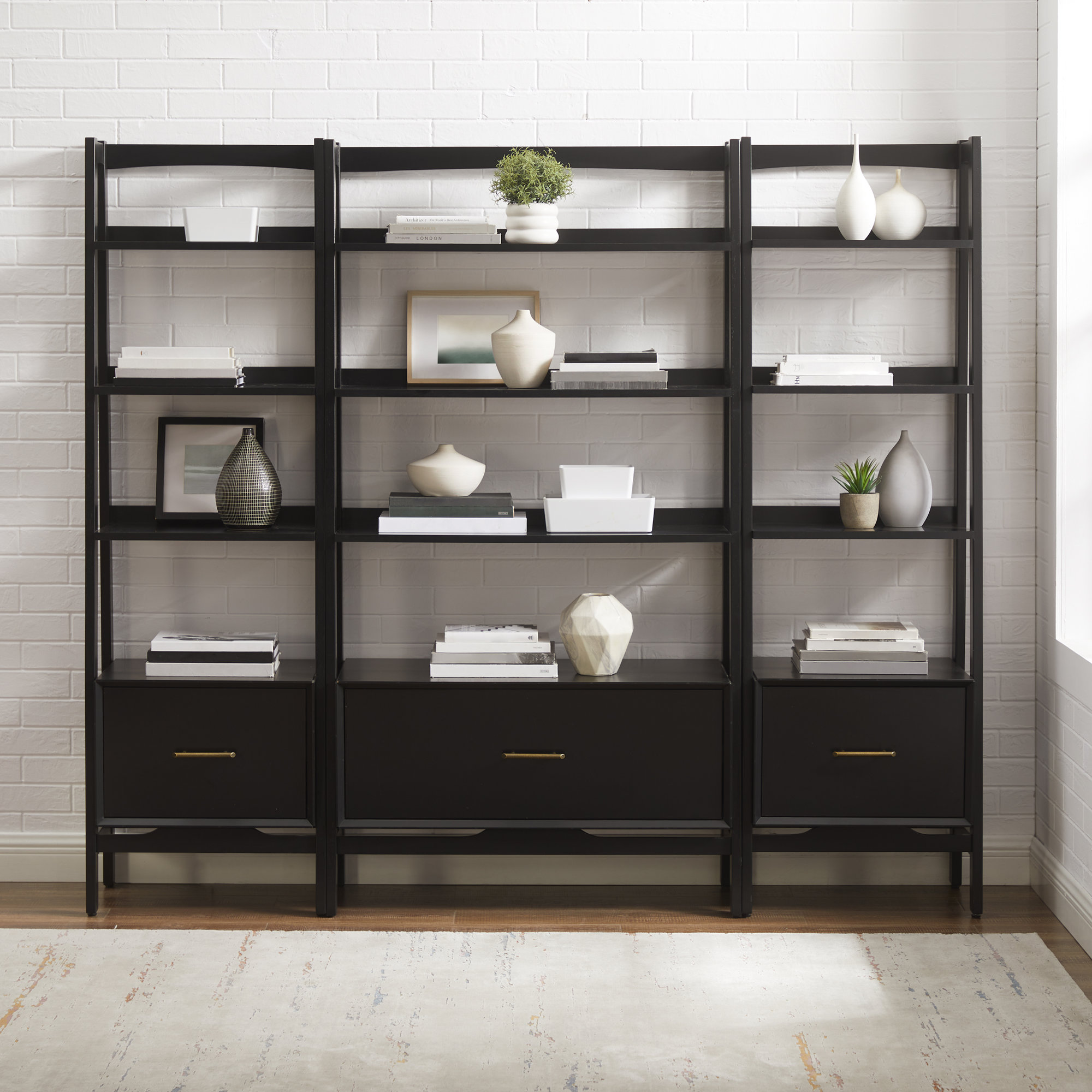 Stiles Wide Ladder Bookcase, Matte Black