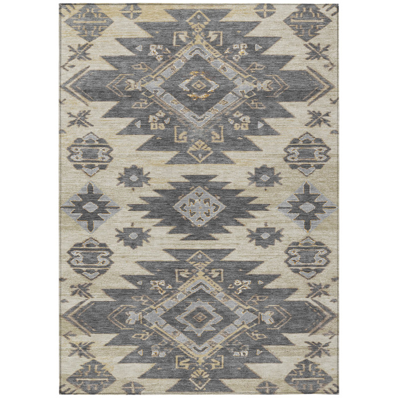 Machine Washable Indoor/Outdoor Xhevrie Beige Rug, Rectangle 8' x 10'