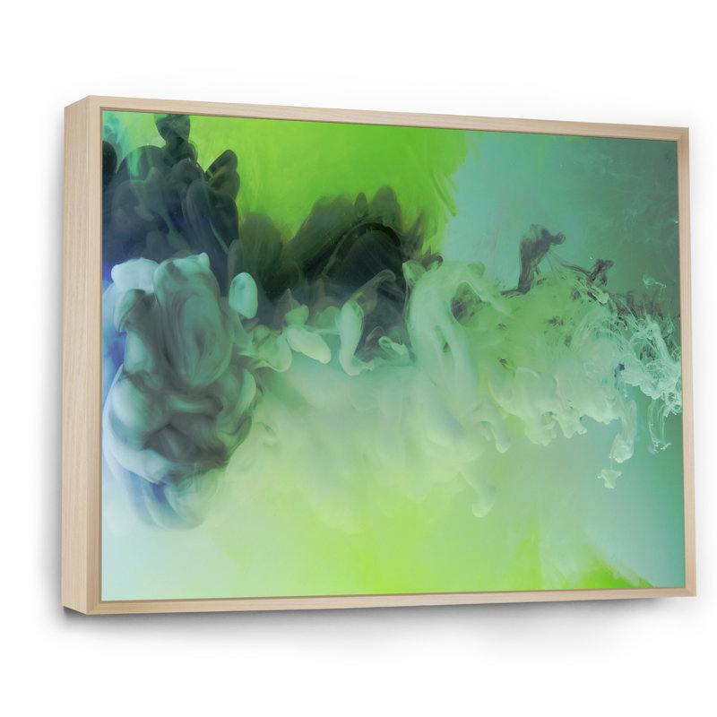 Nuances de vert liquide II - peinture sur toile, H 30 po x l 40 po x P 1,5 po, Cadre flottant en érable