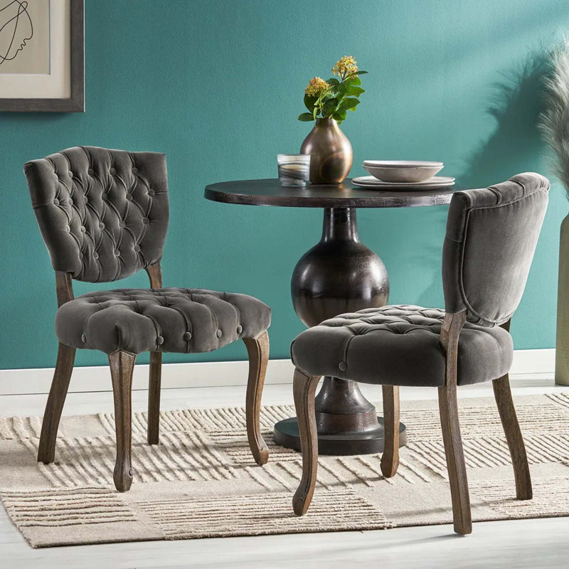 Chaise de salle à manger élégante à dossier capitonné, Gris anthracite