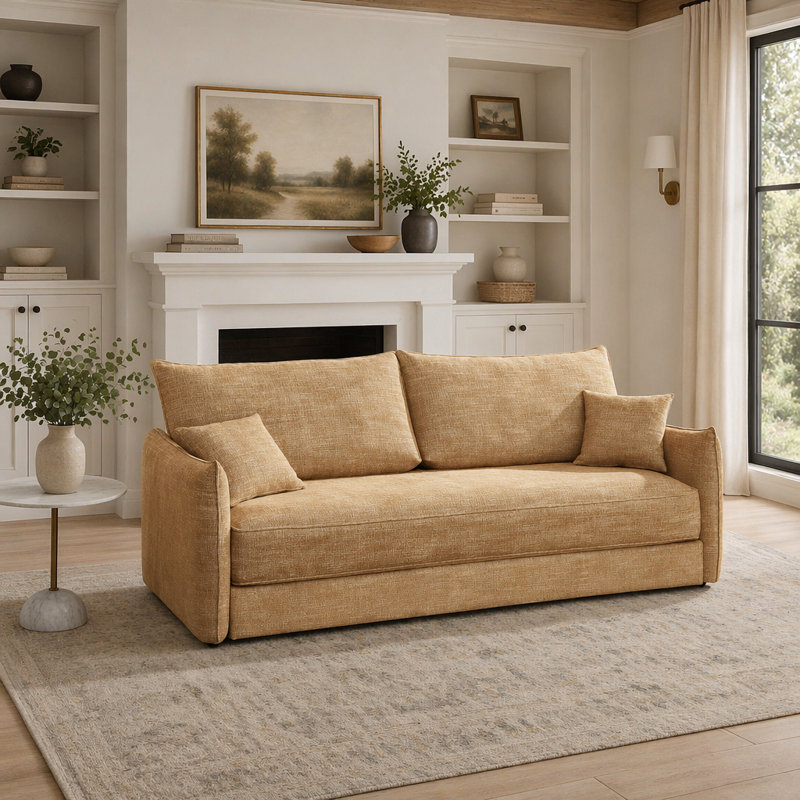 Canapé-lit convertible à ressorts ensachés, housse de coussin en chenille amovible, cadre KD avec coussin décoratif, mobilier de salon robuste d'une capacité de 440 lb