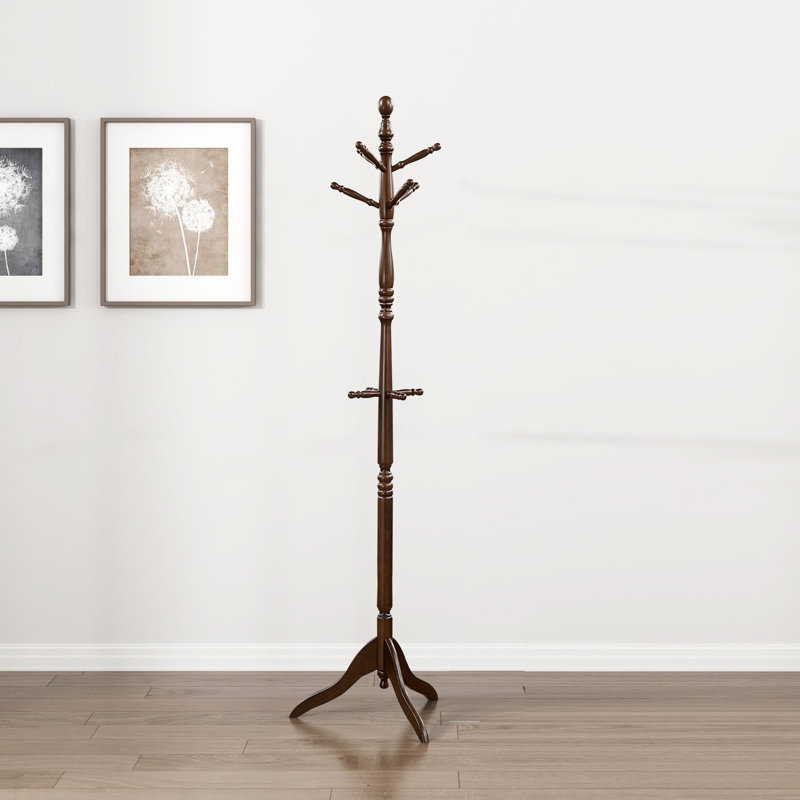 Portemanteau classique à finition brun foncé, en bois massif avec 10 crochets, pour le vestibule et l'organisation à la maison
