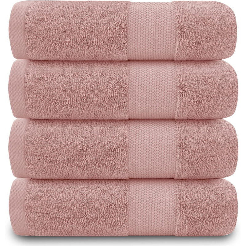 Miami 2 Piece Bath Sheet Same-Size Bale, Blush Pink, Hand Towel - 4 Pack