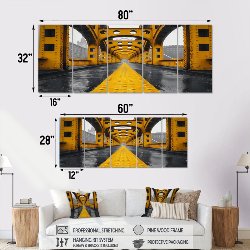 Ensemble d'art sur toile jaune et noir, H 28 po x l 60 po