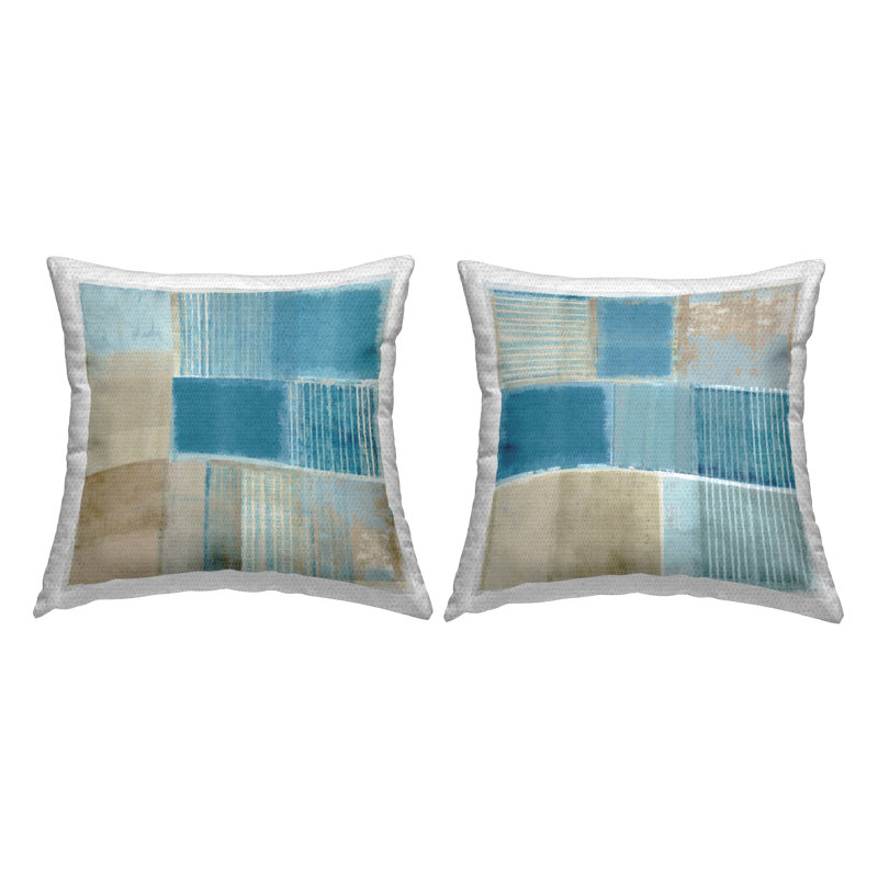 Ensemble de 2 coussins d'extérieur à motif de feuilles tropicales superposées par Andrea Haase, Bleu géométrique