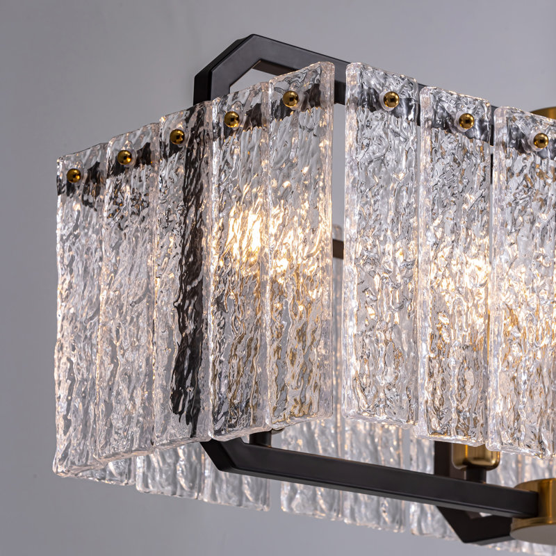 Lustre carré / rectangulaire Demeko, H 11,2 po x l 39,2 po x P 11,8 po, Noir mat / Or