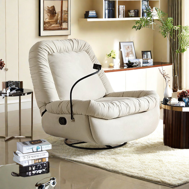 Adjustable Recliner with Phone Holder, Cream