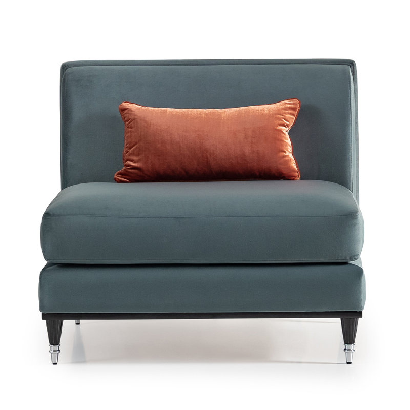 La Francaise 39'' Wide Slipper Chair, Teal Blue Velvet