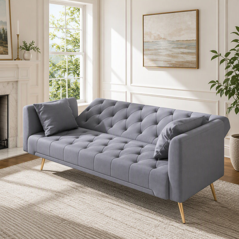 Canapé-lit 71 po en velours convertible gris, Velours gris velours