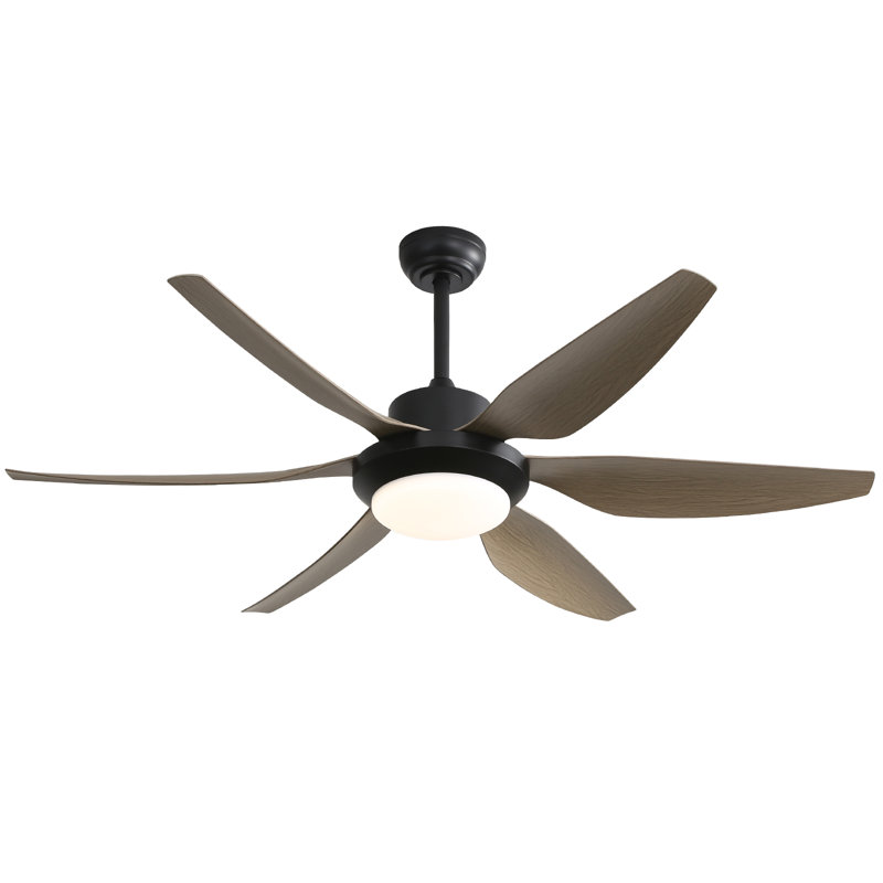 Ventilateur de plafond à DEL 6 pales avec lumière et télécommande Lajuanna , Noir avec pales gris clair