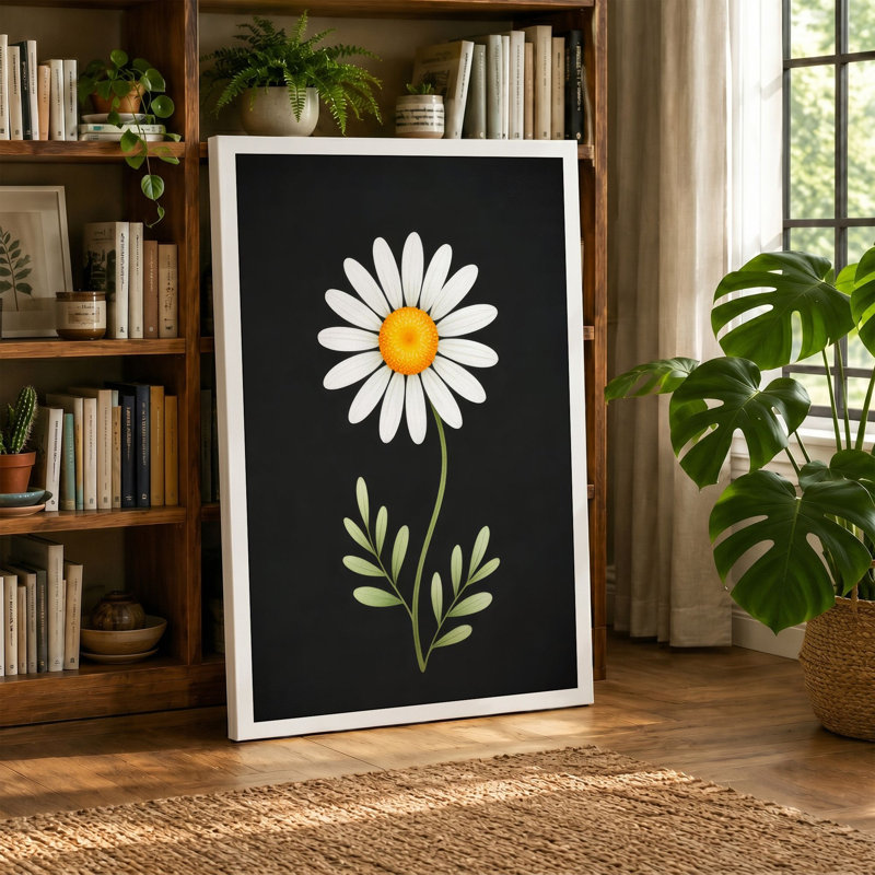 Daisy in Gold Botanical - Wrapped Canvas, 18x12 - 45.7 x 30.5 cm, Ochre Border