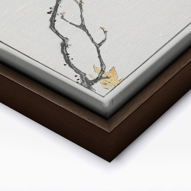 Long-Tailed Tit and Maple Tree, Canvas, Brown Framed, 11"H x 14"W