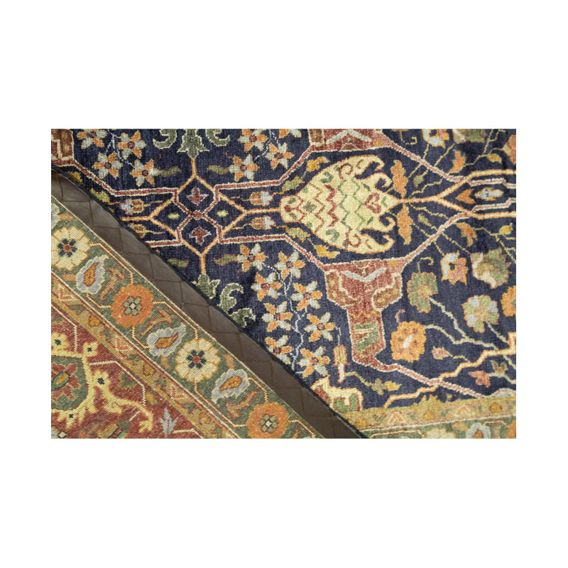 Tapis rose / brun / bleu noué à la main de haute qualité