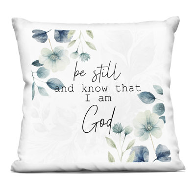 Be Still Spiritual Prayer Decorative Printed Throw Pillow, design by Kim Allen