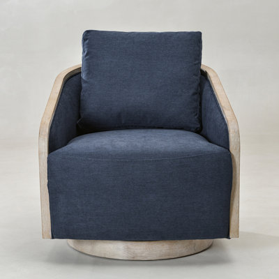 30" Wide Polyester Upholstered Swivel Barrel Chair With Wood Base