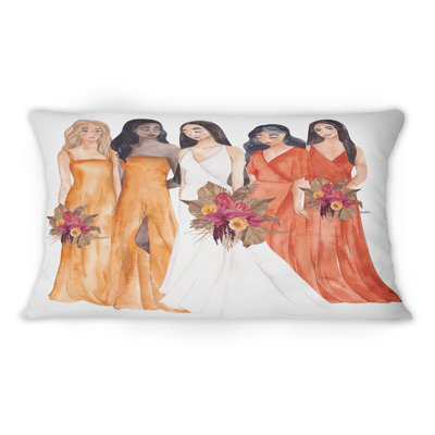 Coussin décoratif 12 "x 20" White Bride With Orange Bridesmaids - Glam Printed