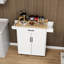 Chariot pour îlot de cuisine avec 1 tiroir, 2 portes, rangement, tablettes réglables, porte-serviettes, support à assaisonnements - rangement de qualité blanche et supports roulants