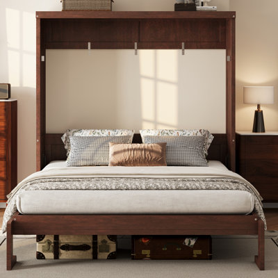 Lit escamotable double pleine grandeur avec rangement et cadre solide pour chambres d'amis et petites chambres, espresso