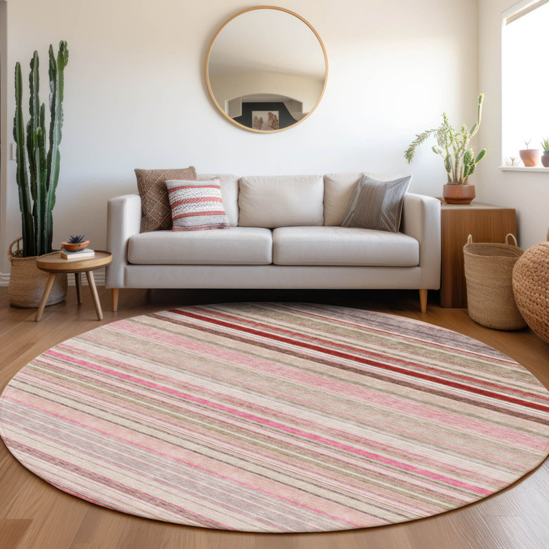 Premium Machine Washable Prisco Pink Rug, Round 8'