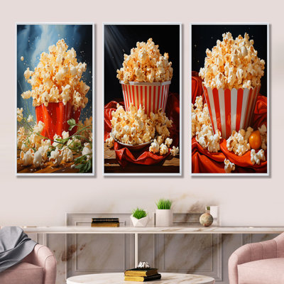 Carnival Kernels Bright Pop Corn Fiesta I - Popcorn, ensemble de 3 reproductions d'art sur toile