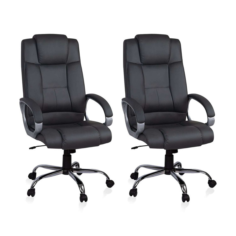 High Back Executive Desk Chair,  Premium Faux Leather Office Chair with Back Support, Computer Chair Armrest and Lumbar Support, Pair of 2