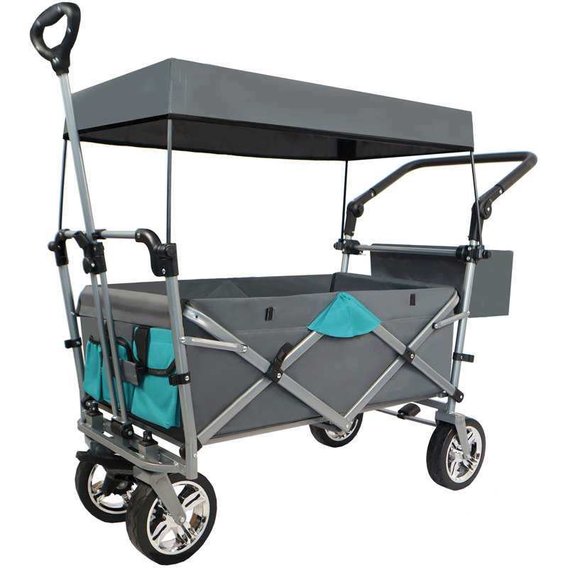 Chariot pliable à pousser et tirer avec auvent amovible