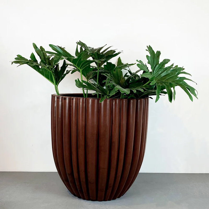 Pot à fleurs rond Atene ECOBO EcoFreindly, utilisation à l'extérieur Onda, utilisation quatre saisons, Brun