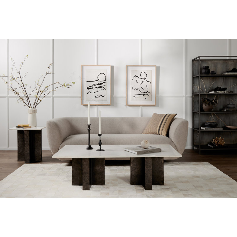 Terrell Marble Coffee Table, Polished White Marble