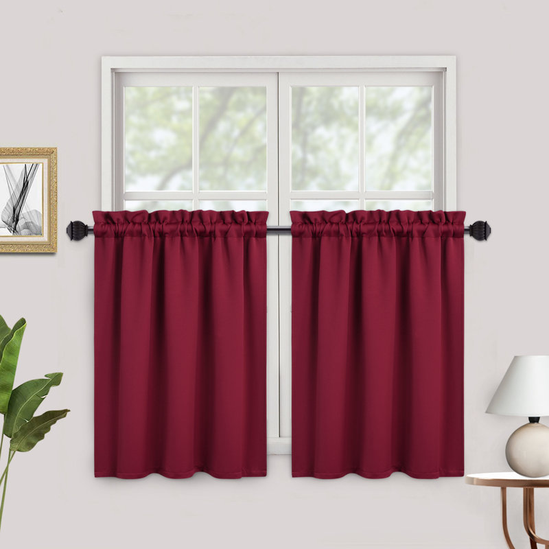 Blackout Valance Kitchen Curtain – Short Thermal Room Darkening Rod Pocket Cafe Curtain, Noise Reducing & Light Blocking – Easy Care –26"*45"*2