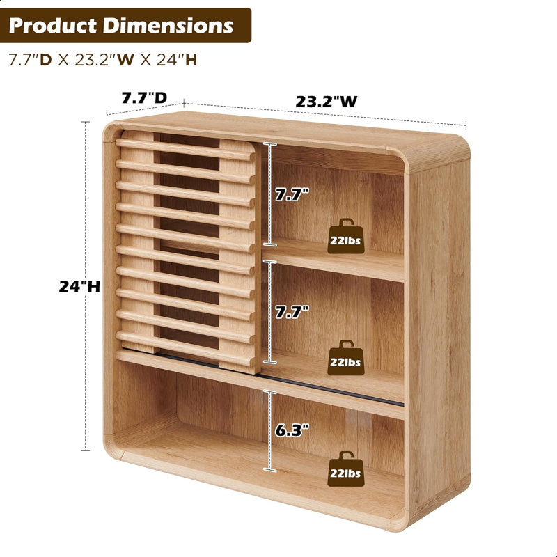 Armoire murale à lattes: rangement de salle de bain Mid-Century en chêne avec tablette réglable