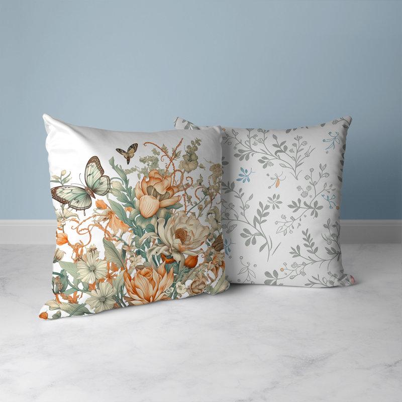 Indoor / Outdoor Square Cushion, 46cm H x 46cm W, White/Orange